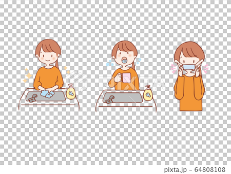 Hand wash, gargle, mask illustration 64808108