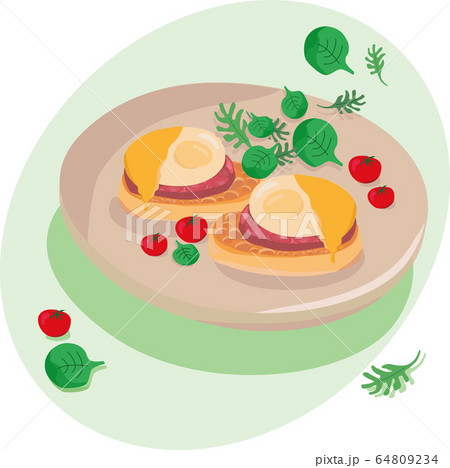 Eggs Benedict - illustration for breakfast, brunch menu in a hotel, cafe, restaurant, diner. Poster for a wall decoration, print for kitchen tool, print industry. Web site and land page design. EPS10 Eggs Benedict - illustration for breakfast, brunch menu in a hotel, cafe, restaurant, diner. Poster for a wall decoration, print for kitchen tool, print industry. Web site and land page design. EPS10 64809234