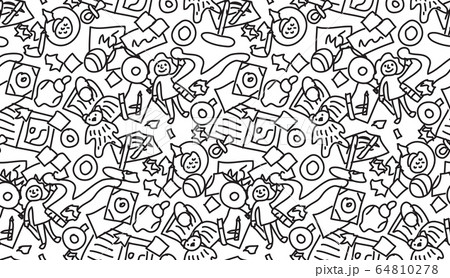 Floor with children toys mess seamless pattern black and white Floor with children toys mess seamless pattern black and white 64810278