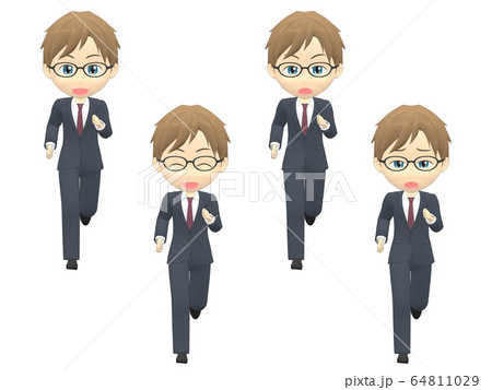 走る 白人 男性 スーツ ミディアム 正面のイラスト素材