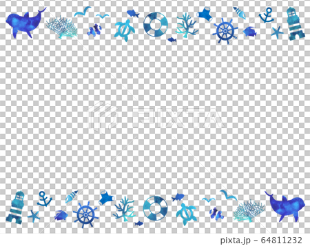 海洋生物水彩海洋框架 海洋生物水彩海洋框架 64811232