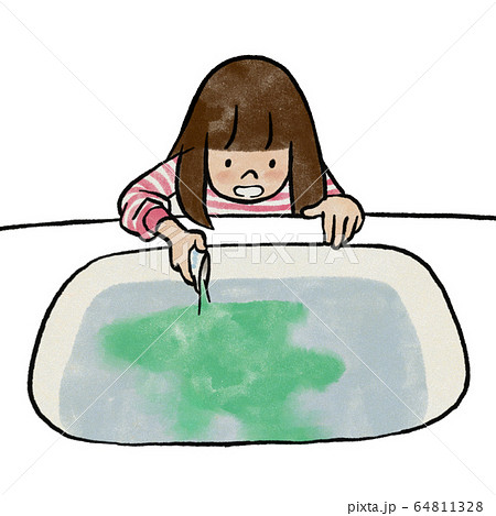 お風呂に入浴剤を入れる女の子のイラスト素材