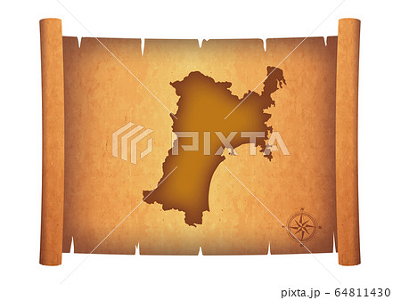 古い巻物に描かれた地図のイラスト 宮城県の地図 羊皮紙 お宝の地図のイメージイラスト アンティークのイラスト素材