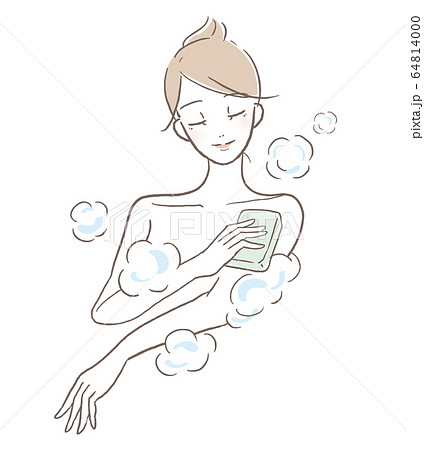 お風呂 体を洗う女性のイラスト素材
