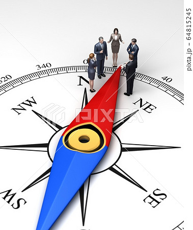 方位磁針の上で話し合う人々のイラスト素材