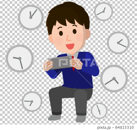 スマホ中毒　長時間　男子学生　イラスト　 64815310