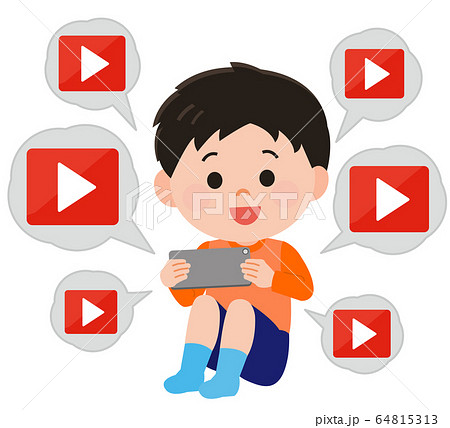 スマホ 動画に熱中する 男の子 イラストのイラスト素材