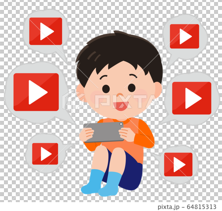 スマホ 動画に熱中する 男の子 イラストのイラスト素材