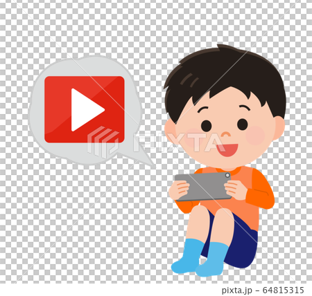 スマホ 動画を見る 男の子 イラストのイラスト素材