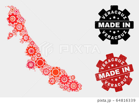 Mosaic Veracruz State Map of Cogwheel Elements and Grunge Stamp Mosaic Veracruz State Map of Cogwheel Elements and Grunge Stamp 64816339