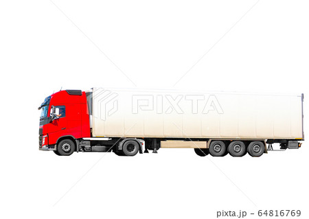 Truck with red cab and open body on white Truck with red cab and open body on white 64816769
