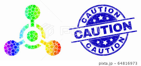 Vector Rainbow Colored Dot Toxic Nerve Agent Icon and Scratched Caution Seal 64816973