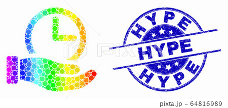 Vector Bright Pixelated Time Service Hand Icon and Scratched Hype Seal Vector Bright Pixelated Time Service Hand Icon and Scratched Hype Seal 64816989