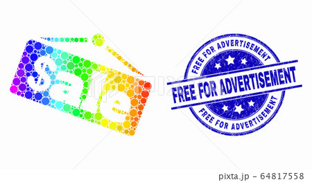 Vector Rainbow Colored Dot Sale Announce Icon and Grunge Free for Advertisement Stamp Seal 64817558