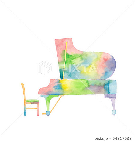 虹色グランドピアノ 真横のイラスト素材