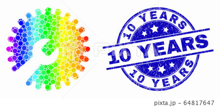 Vector Bright Pixel Repair Wrench Icon and Distress 10 Years Stamp Seal Vector Bright Pixel Repair Wrench Icon and Distress 10 Years Stamp Seal 64817647