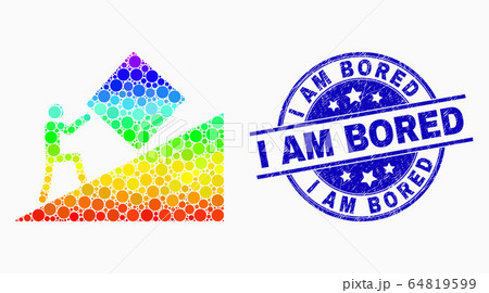Vector Bright Dot Absurd Work Icon and Grunge I Am Bored Stamp 64819599