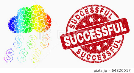 Vector Spectral Dotted Dollar Rain Cloud Icon and Grunge Successful Stamp Seal Vector Spectral Dotted Dollar Rain Cloud Icon and Grunge Successful Stamp Seal 64820017