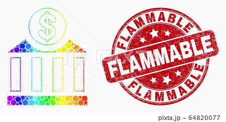 Vector Spectral Dotted Dollar Bank Icon and Grunge Flammable Seal 64820077