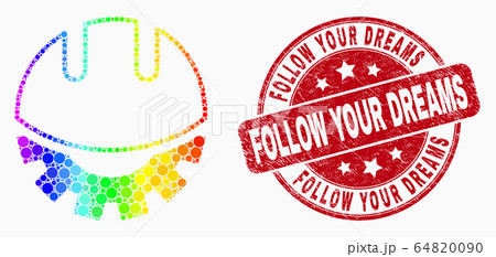 Vector Spectrum Pixel Development Helmet Icon and Distress Follow Your Dreams Stamp Vector Spectrum Pixel Development Helmet Icon and Distress Follow Your Dreams Stamp 64820090
