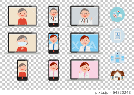Online medical treatment, doctor, patient set illustration Online medical treatment, doctor, patient set illustration 64820248