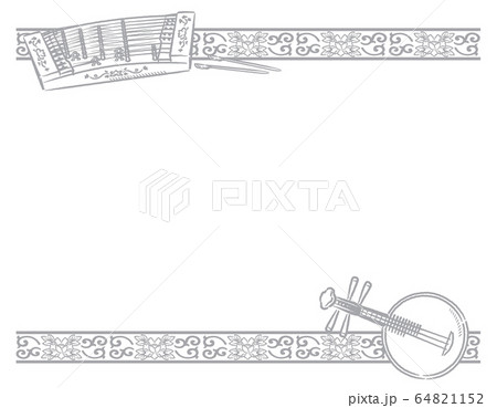 中国楽器イラストを使った飾りフレームのイラスト素材