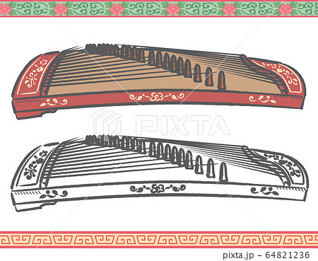 中国の伝統楽器イラスト素材、古筝 64821236