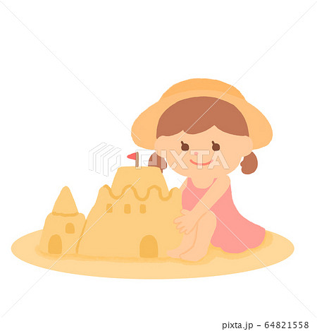 砂遊びする女の子のイラスト素材