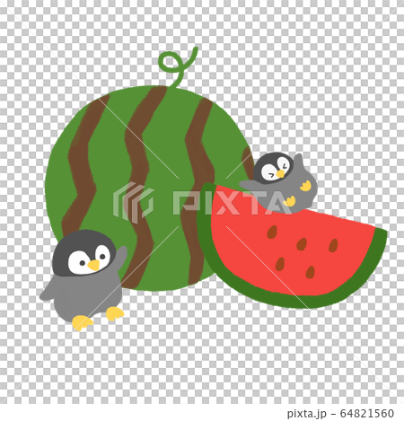 スイカとペンギンのイラスト素材