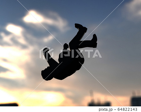 Cg立体イラスト 空から落下する男女のシルエットイメージのイラスト素材