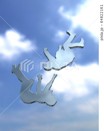 CG立体イラスト 空から落下する男女のシルエットイメージ CG立体イラスト 空から落下する男女のシルエットイメージ 64822161