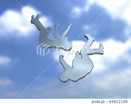 CG立体イラスト　空から落下する男女のシルエットイメージ 64822186