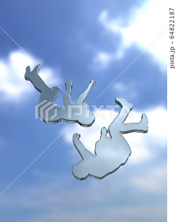 Cg立体イラスト 空から落下する男女のシルエットイメージのイラスト素材