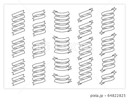 Blank label black outline ribbon vector set 64822825