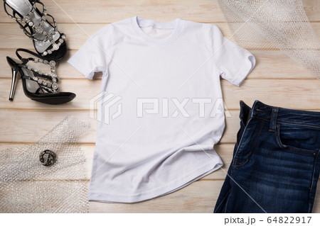 Women T-shirt mockup with 64822917