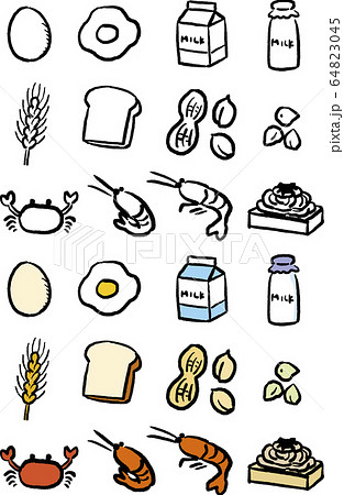 手描きがかわいい アレルギー食品表示７品目のイラスト素材
