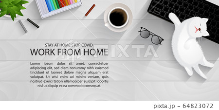 Workspace on plank table for social distancing, 64823072