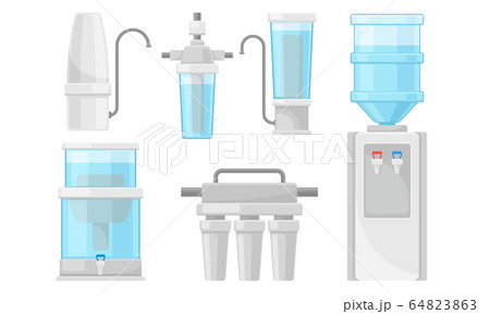 Portable Water Filters or Water Purifiers for Making Liquid Accessible for Drinking Vector Set 64823863