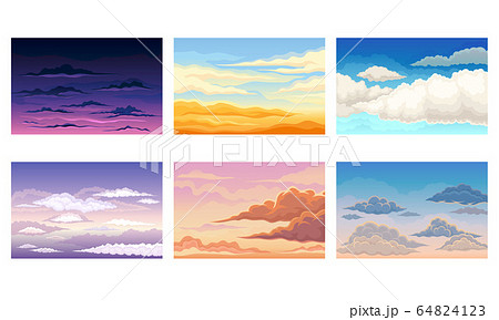 Sky View with Clouds Scudding Across It and Staying Still Vector Scene Set Sky View with Clouds Scudding Across It and Staying Still Vector Scene Set 64824123