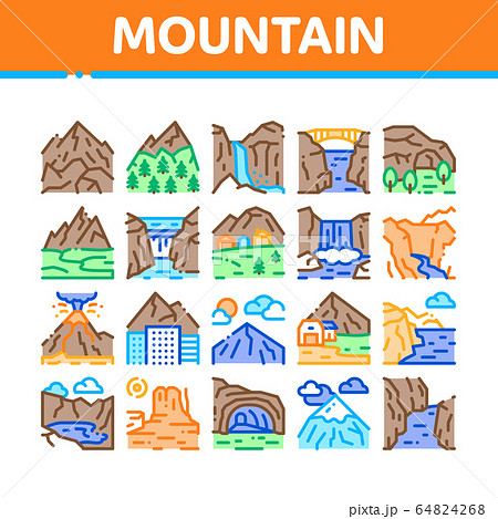 Mountain Landscape Collection Icons Set Vector Mountain Landscape Collection Icons Set Vector 64824268