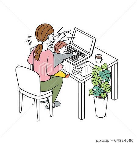 テレワーク 親子 リモートワーク 在宅勤務 イラストのイラスト素材