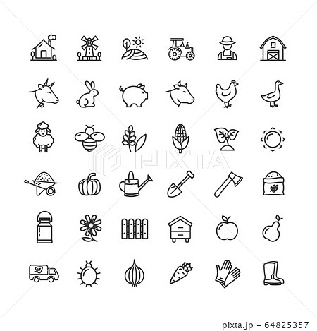 Farm Sign Black Thin Line Icon Set. Vector 64825357