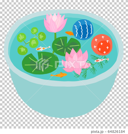 Water Lily Bowl Water Lily Medaka Floating Ball Stock Illustration