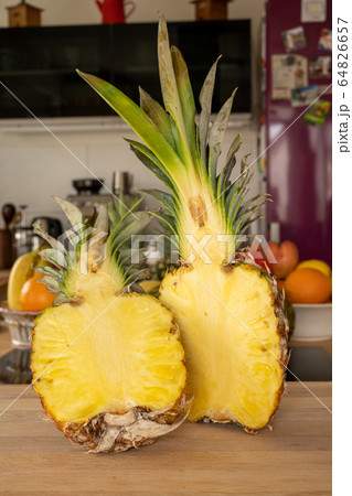 Close-up view of two halve pineapple fruit on a 64826657