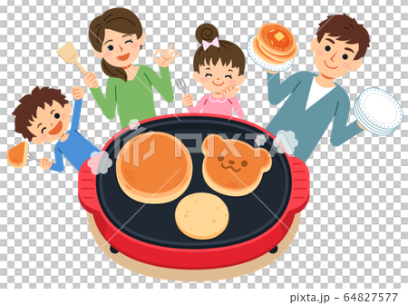 家族で料理 ホットプレートでホットケーキを焼く 家族で料理 ホットプレートでホットケーキを焼く 64827577