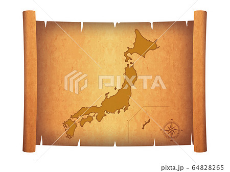 古い巻物に描かれた日本の地図のイラスト｜羊皮紙 お宝の地図の