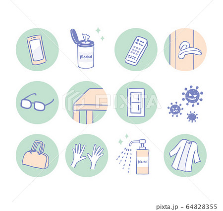 菌が付いている身近なモノ 除菌 消毒のイラスト素材 6455