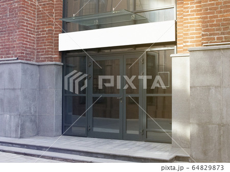 Blank white rectangular box store entrance mockup, glass brick wall 64829873