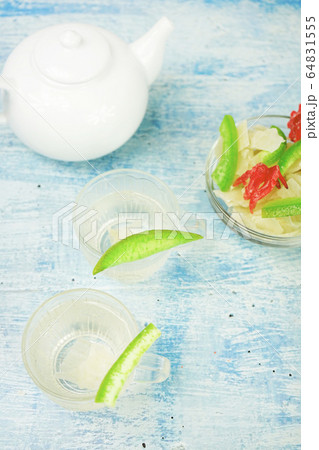Dried fruits and dried aloe vera with cold soda 64831555