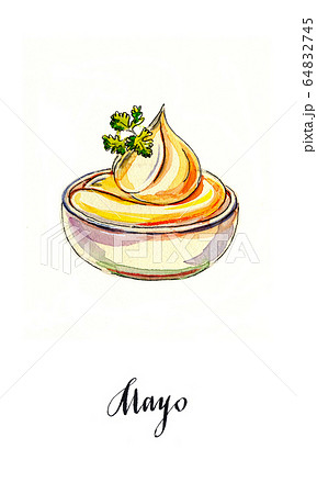 Small pot of mayonnaise with parsley 64832745